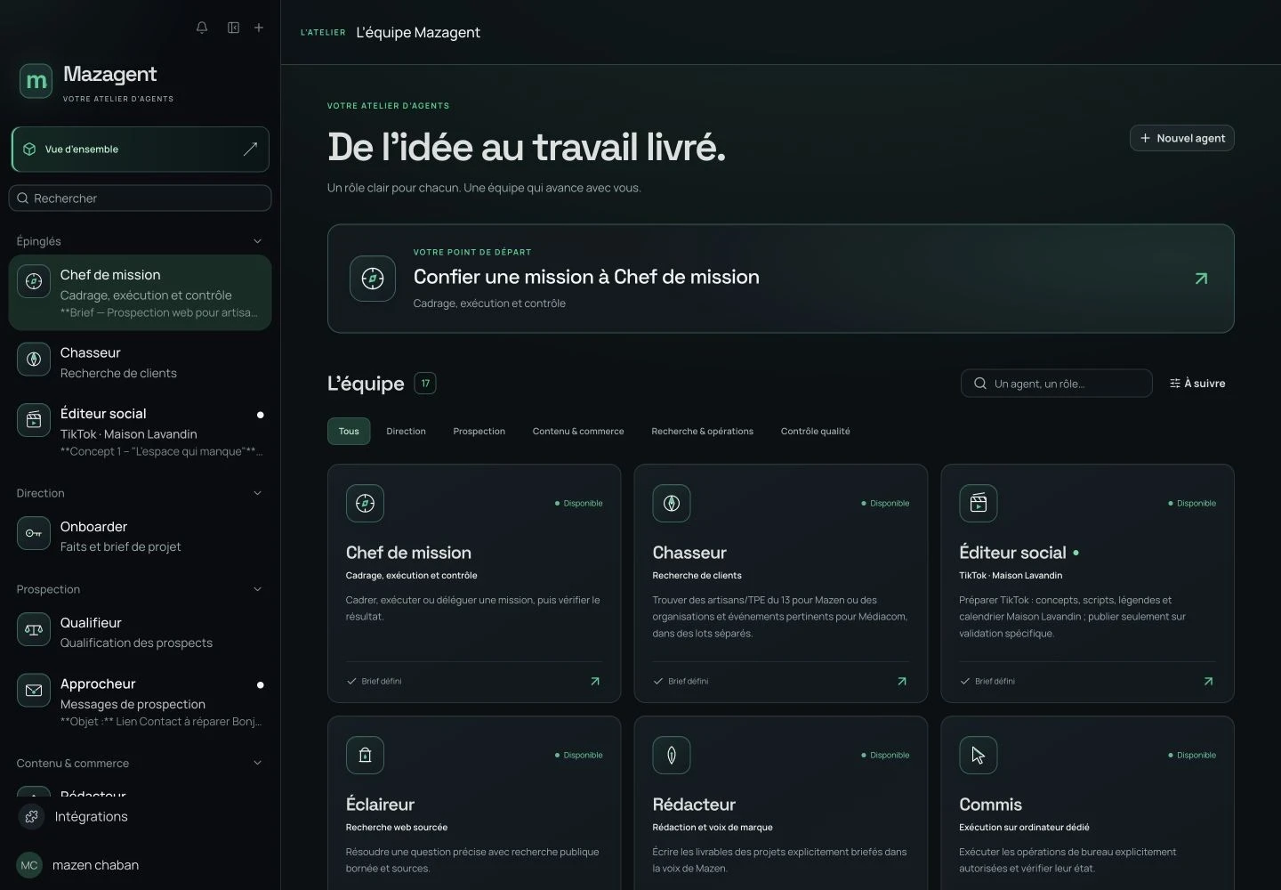 MAZAGENT, vue d’ensemble sur ordinateur